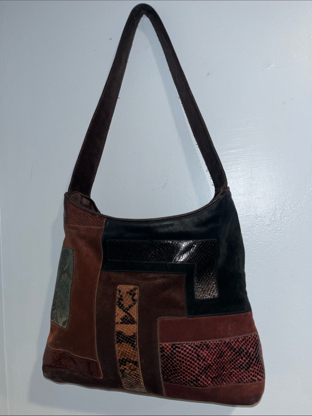 Sharif Suede Multicolor Patchwork Shoulder Bag